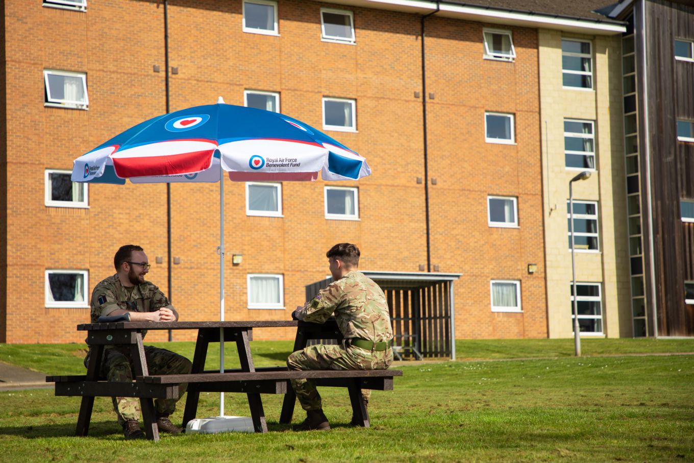 Personnel enjoying warm weather and shade at RAF Wittering