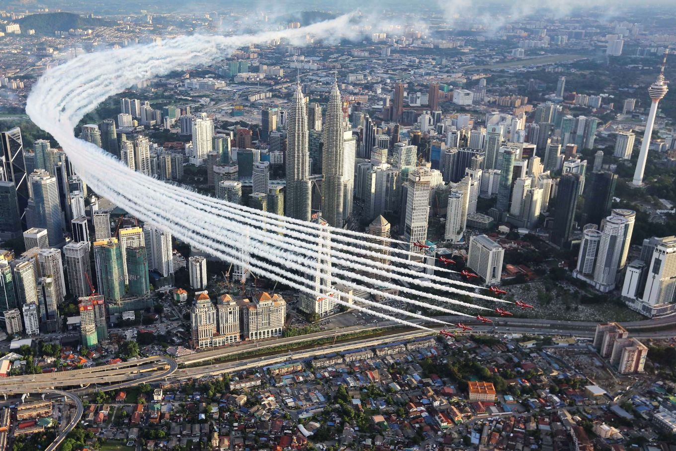 The Red Arrows over Kuala Lumpur, Malaysia, 2016.