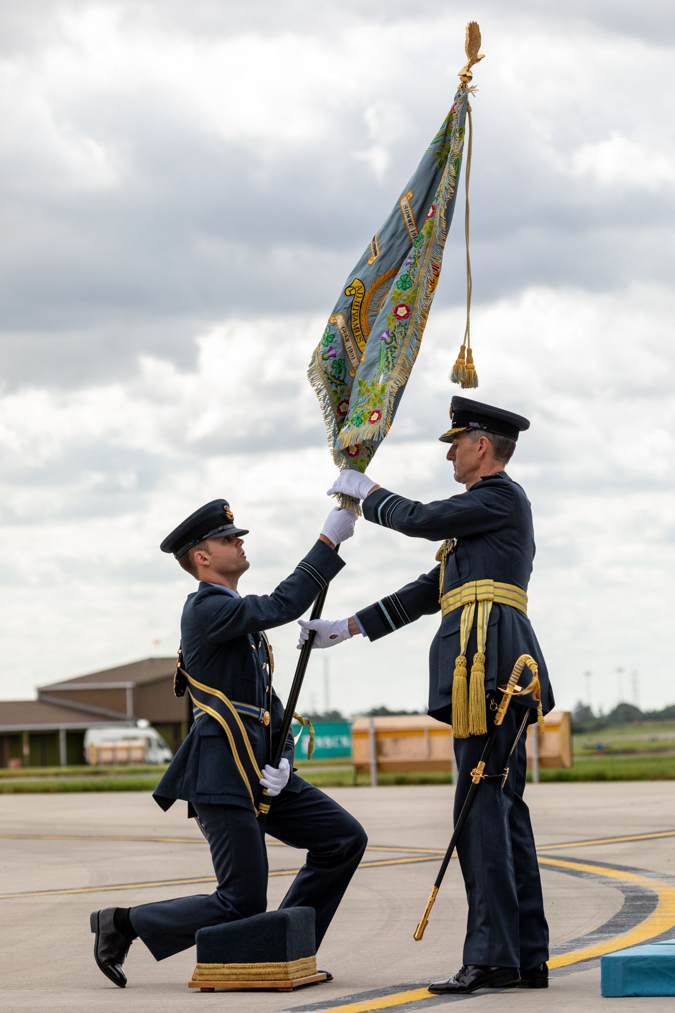 Personnel on Parade, with Colour-bearer.