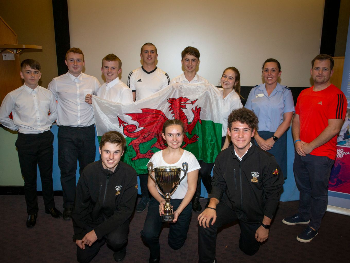 The winning team from Coleg Sir Gâr (Glyn Price stands far right)