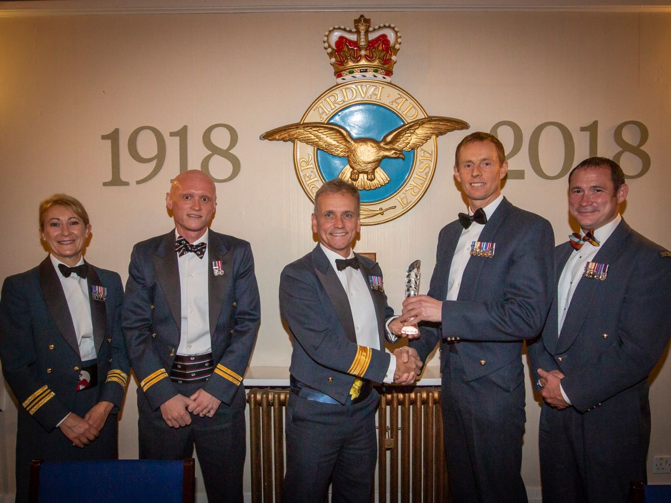 The RAF Wittering Running Team; Sqn Ldr Mary Temple, Flt Lt Ben Lyman, Air Cdre Mark Gilligan, Flt Sgt Chris Rowland and Sgt Darren Pipe