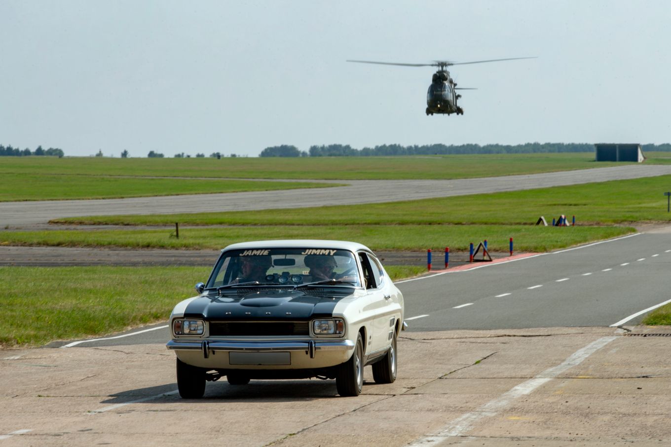 Jamie & Jimmy in the Ford Capri at RAF Wittering.