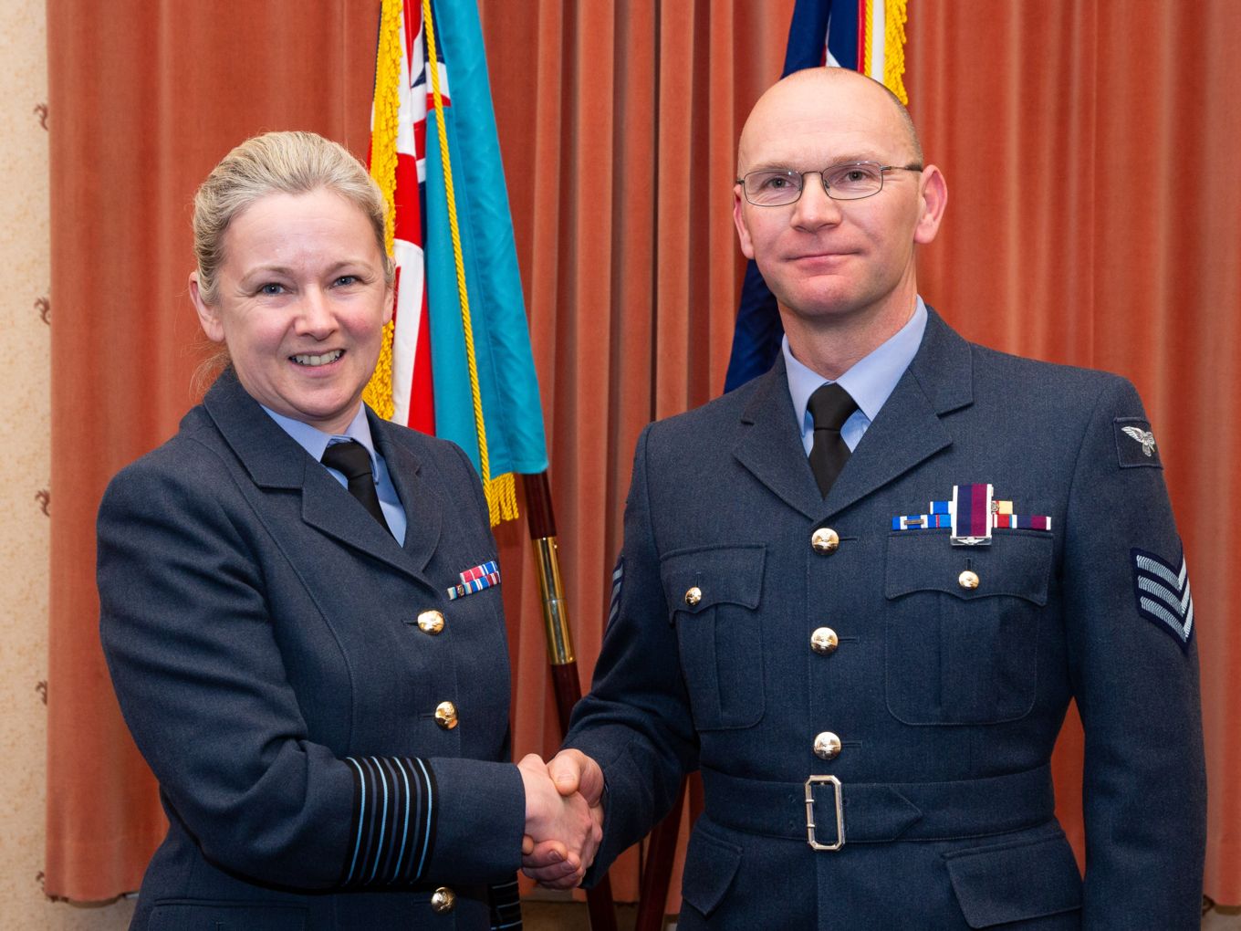 Sergeant Steve Harland and Group Captain Jo Lincoln at the presentation of his awards
