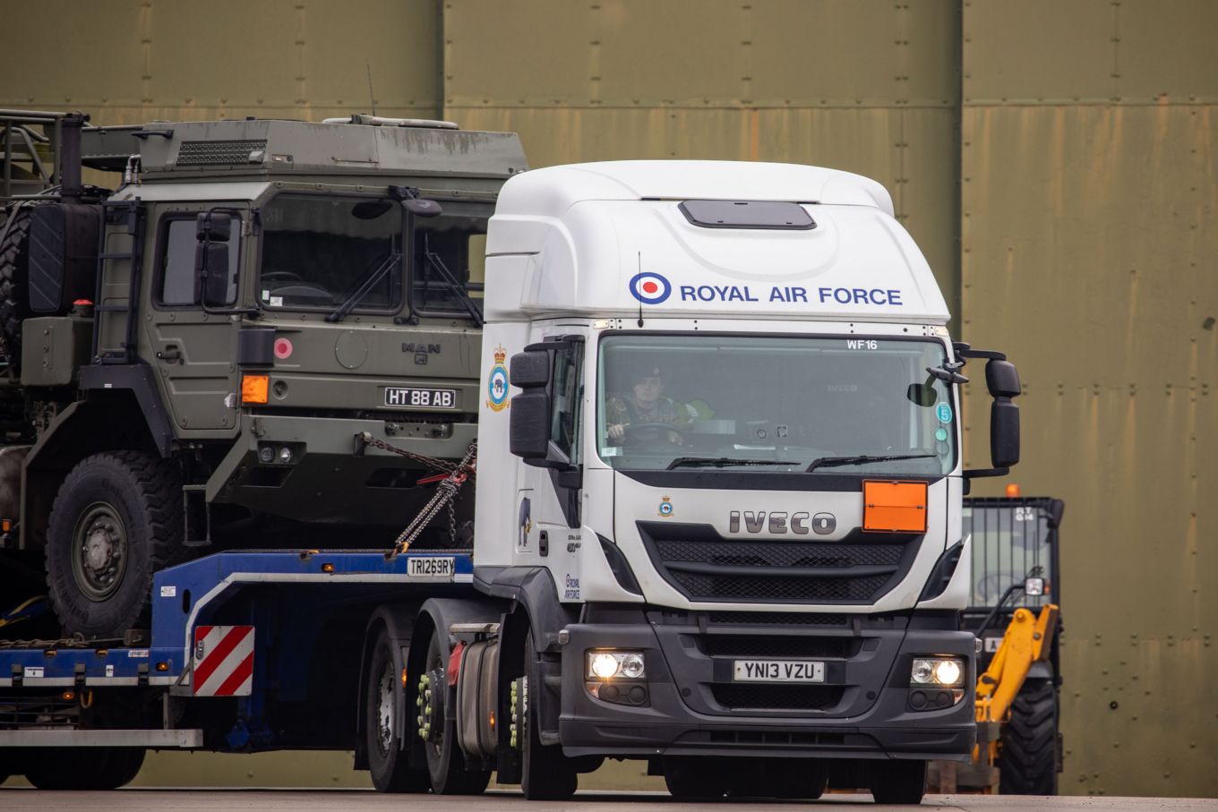 Royal Air Force truck transporting a truck. 