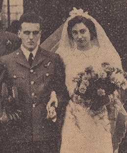 Black and white photo of Flying Officer Sugar and his wife on their wedding day
