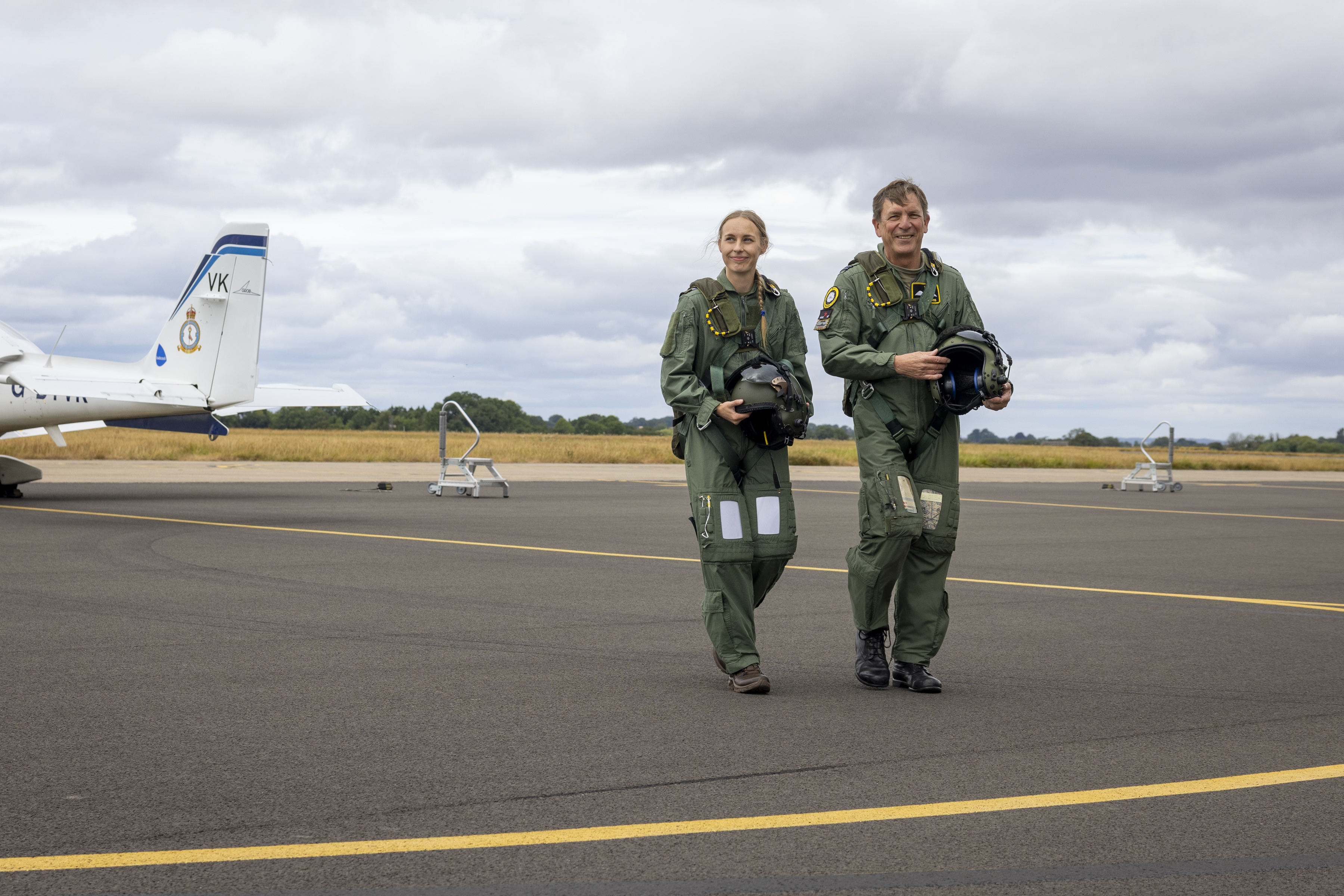 Flt Lt James and his Cadet daughter Emily prepare for her first tutor flight