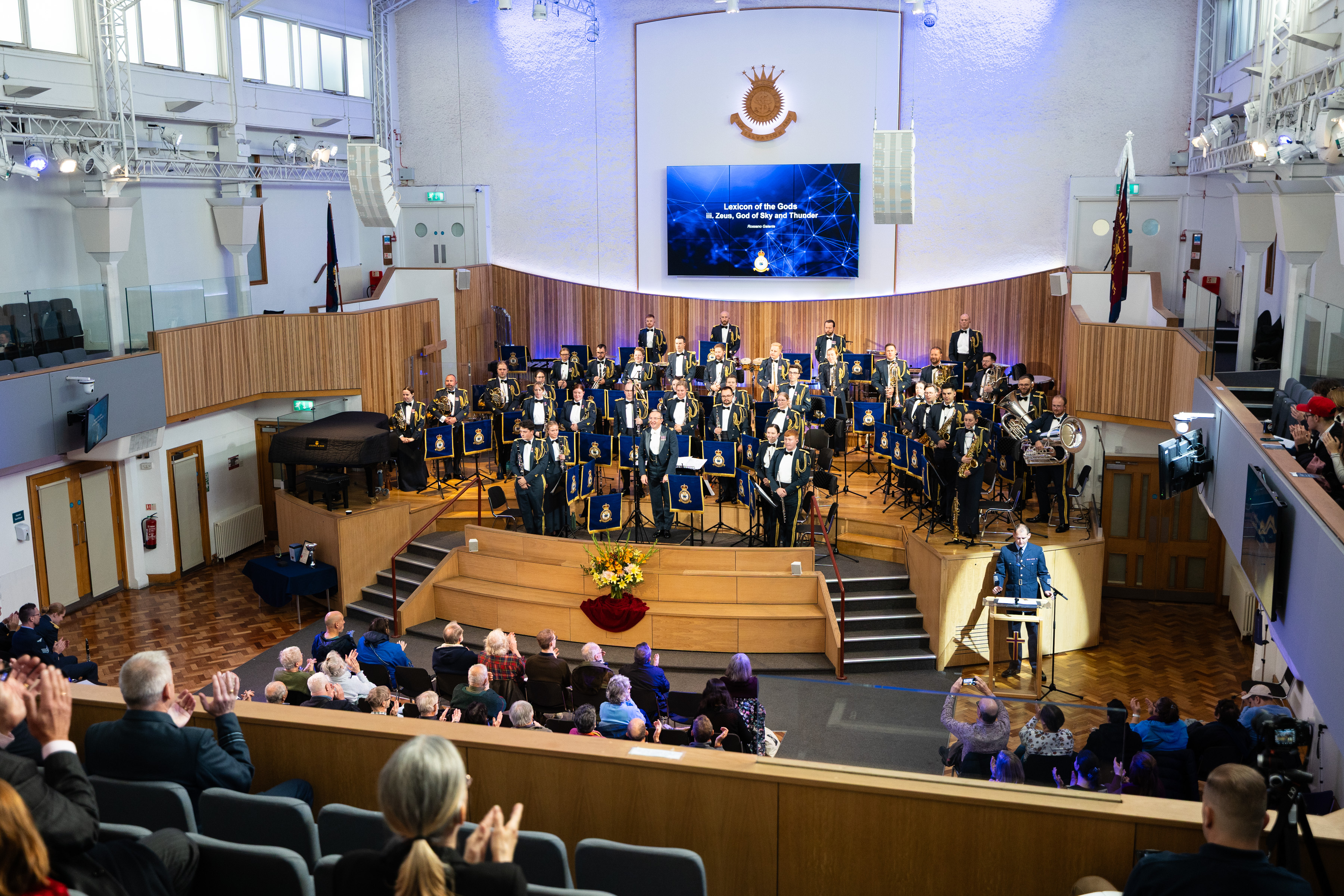 The Central Band of the RAF on stage in Regent Hall, Oxford Street, London