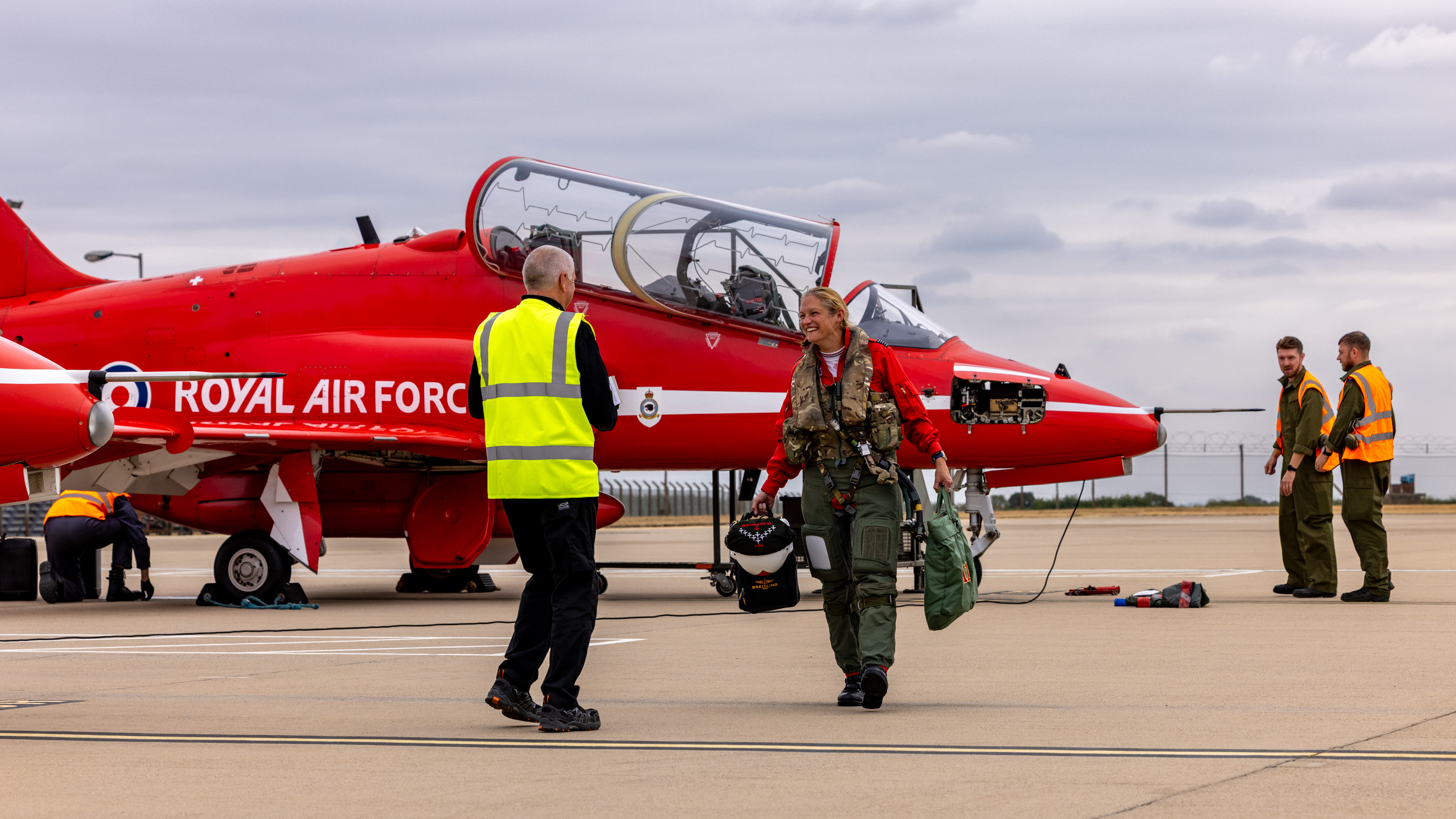 Wg Cdr Nash is greeted by ground crews on return to RAF Waddington.