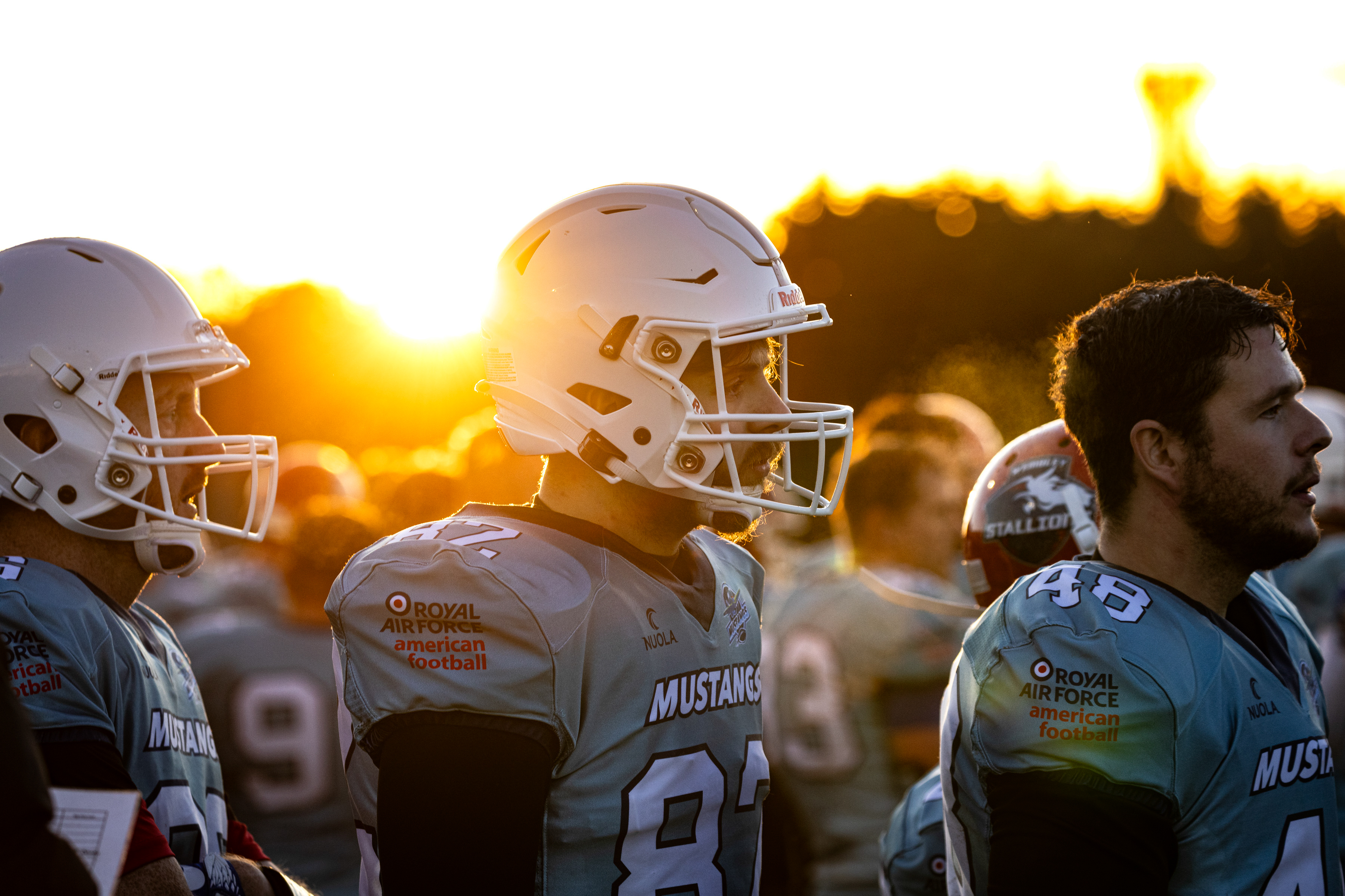 American football team wearing their helmets.