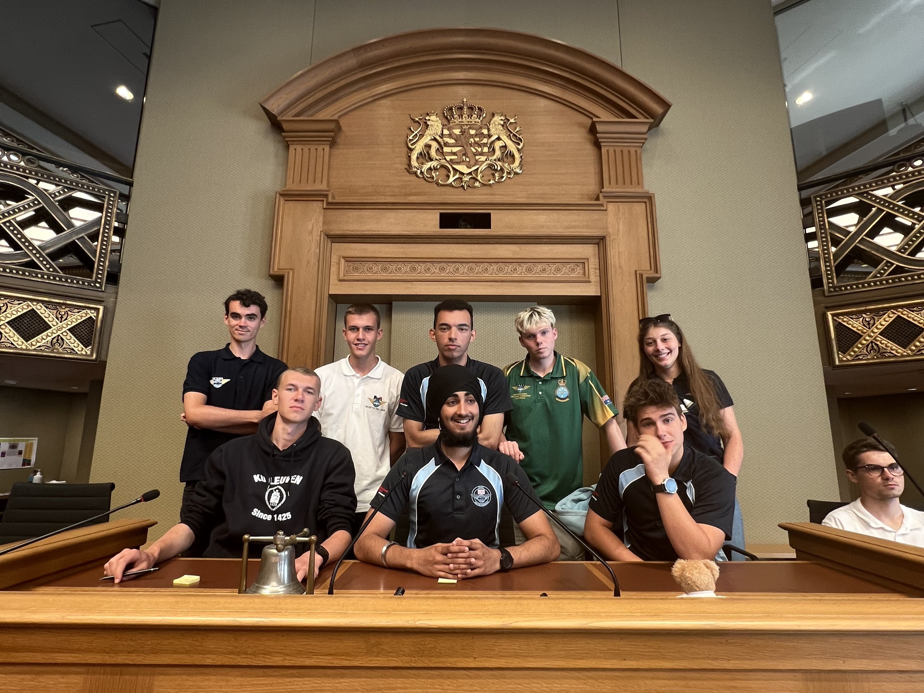 Cadets pose inside Luxembourg Parliament