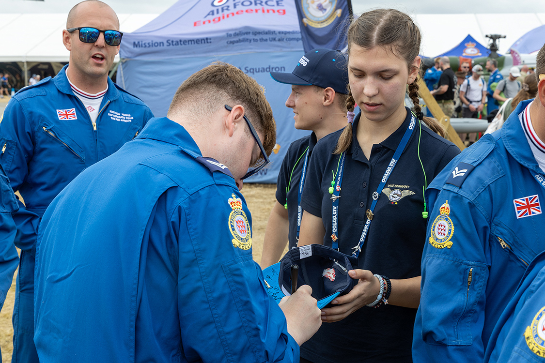 Cadet from Germany autograph hunting with “the Blues” at RIAT