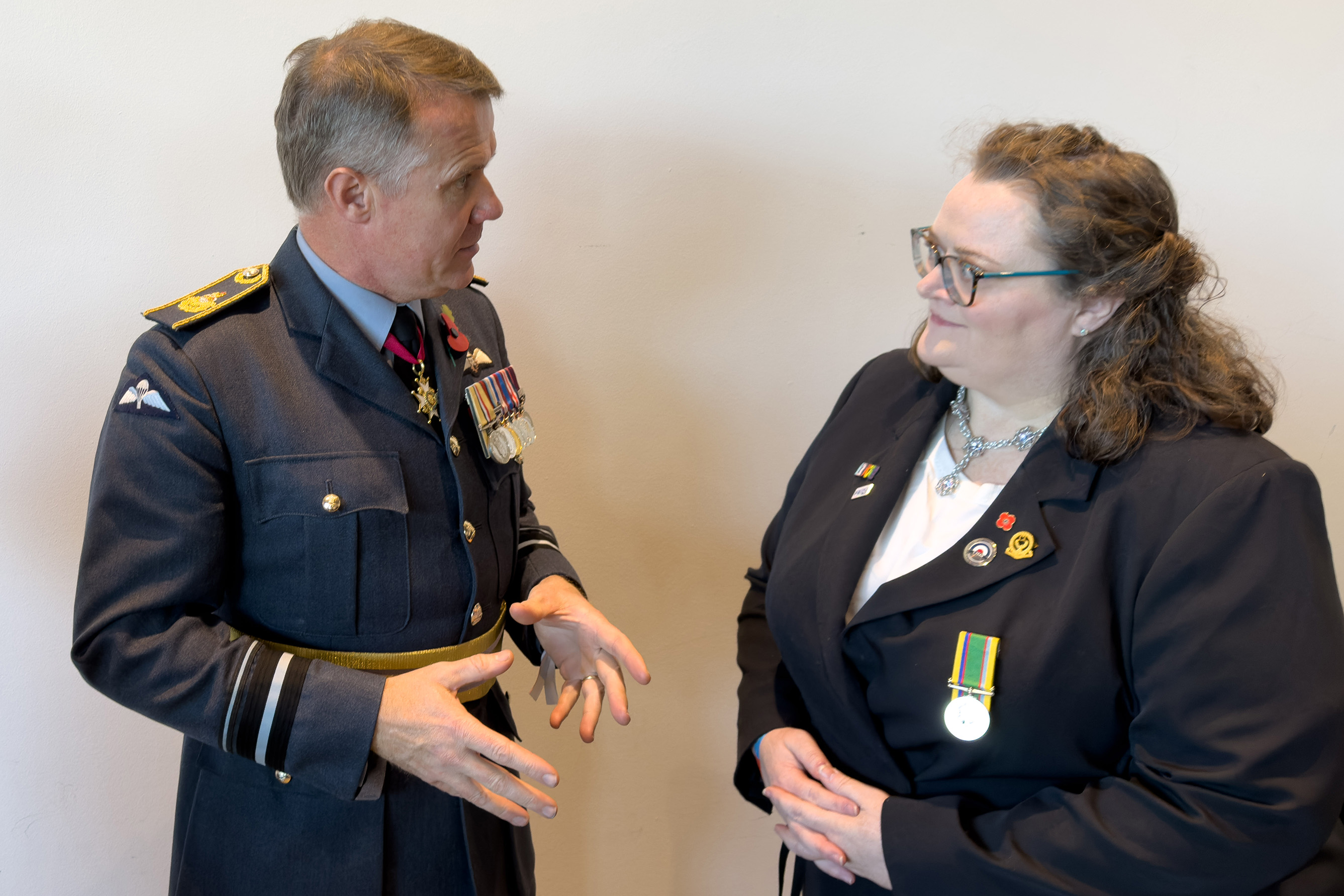 Lou Cromie talking with Director People RAF - AVM S Edwards