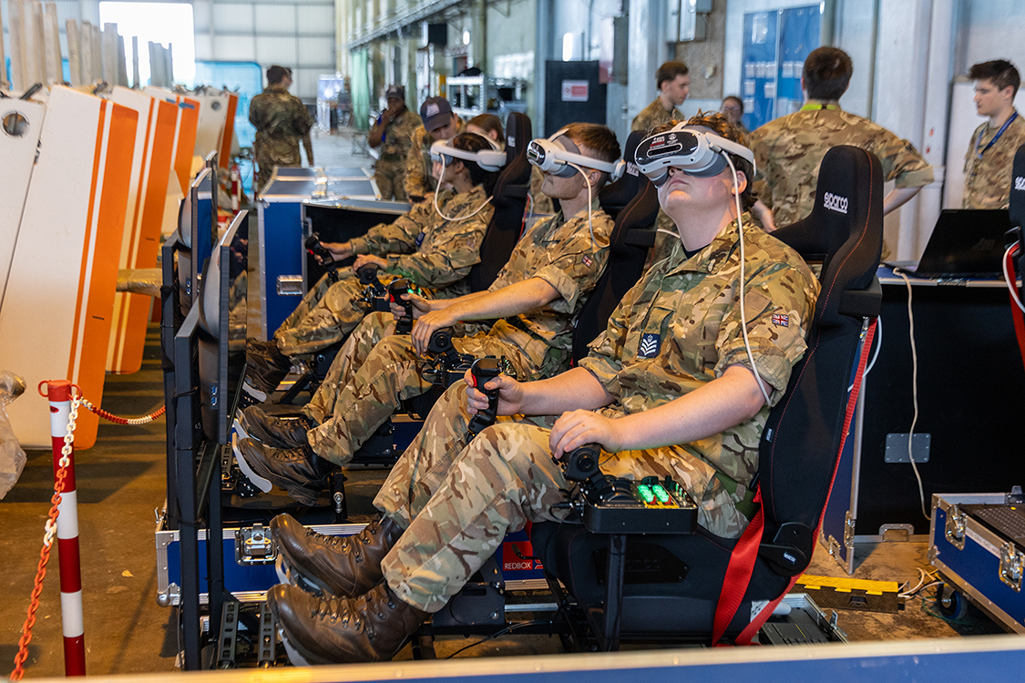 Cadets using Virtual Reality flight simulators