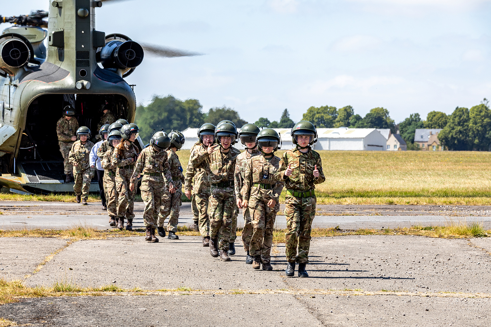 cadets exiting a chinook helicopter