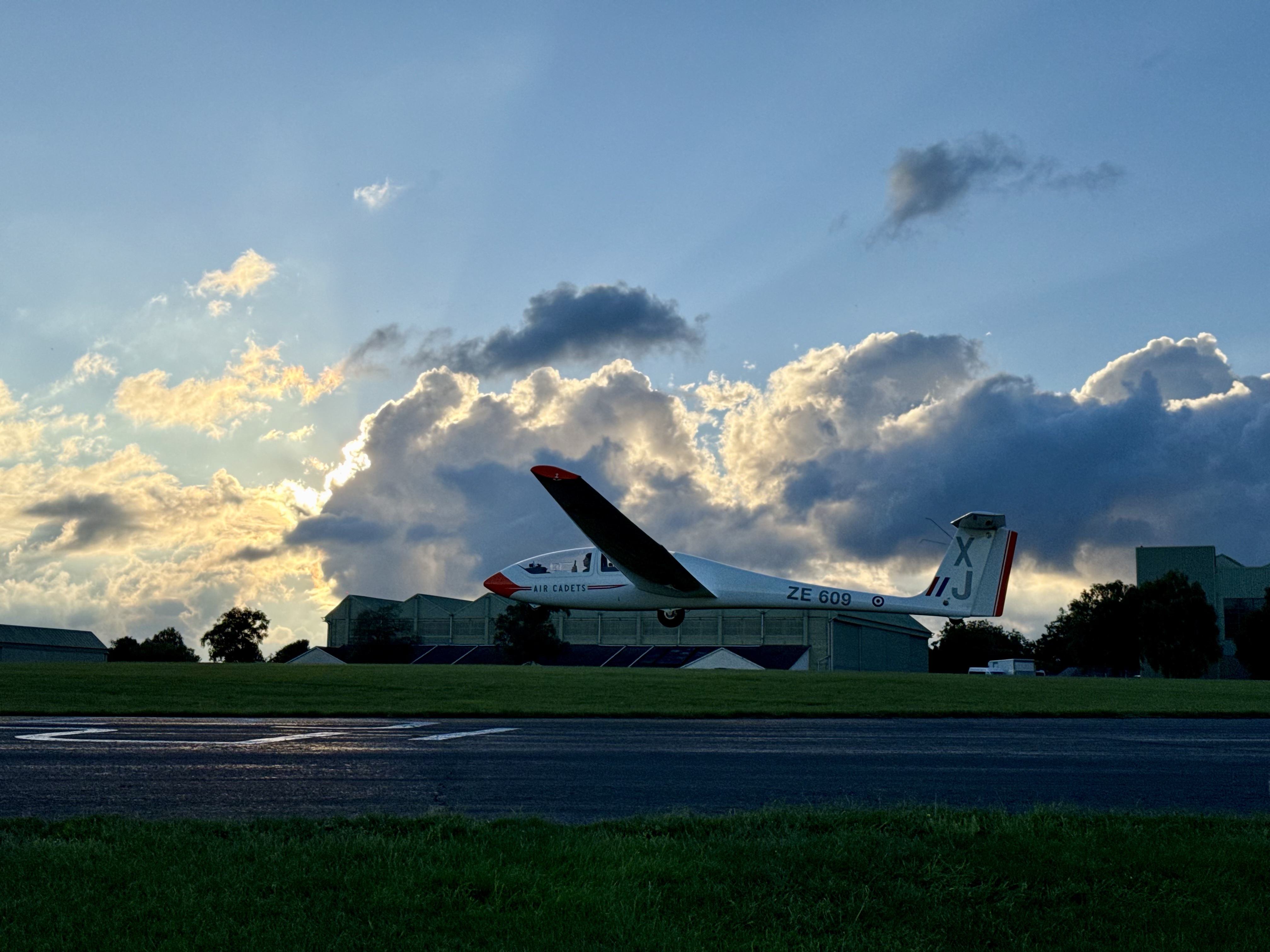 Glider coming in to land at dusk