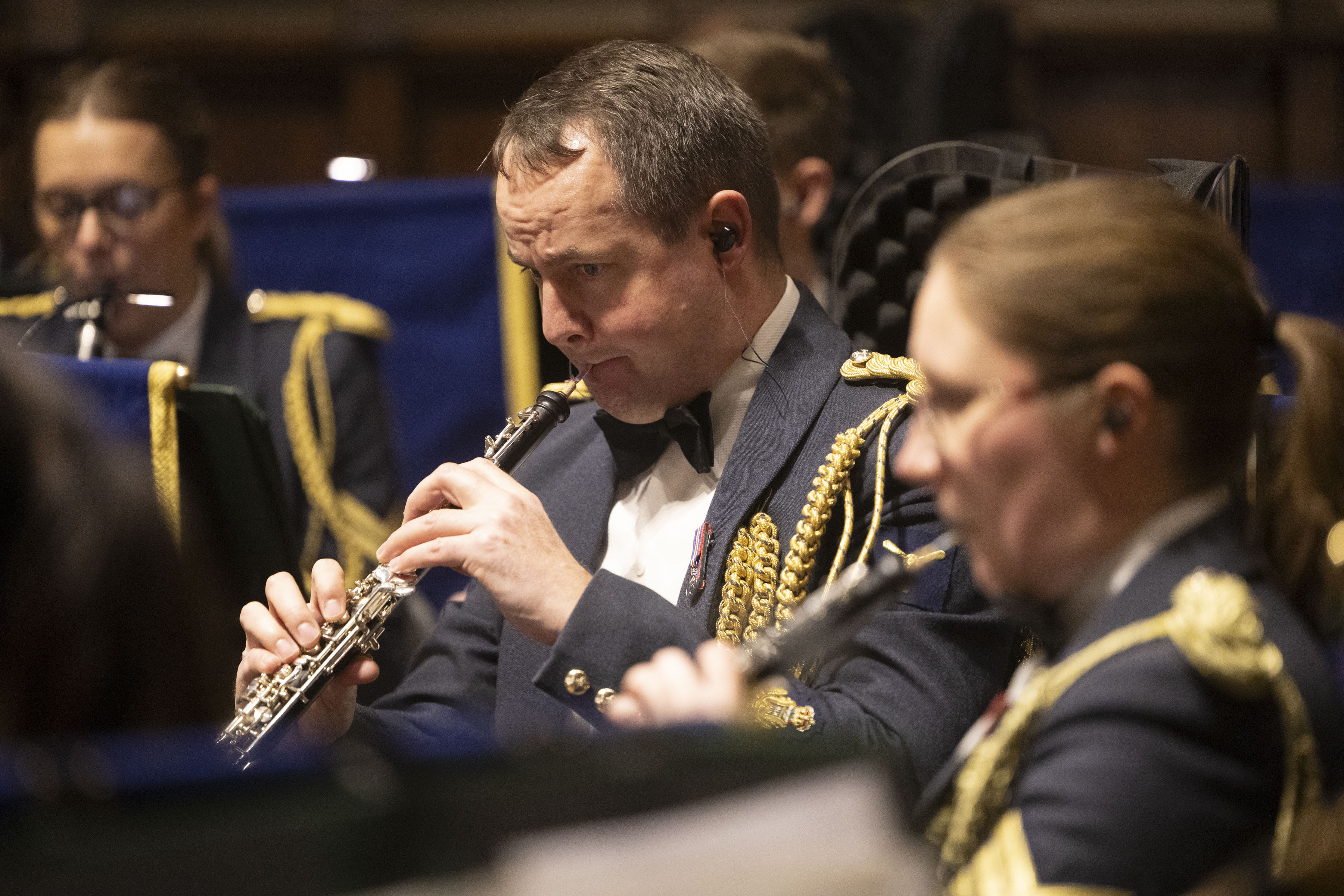 RAF Regiment Band musicians playing the Oboe.