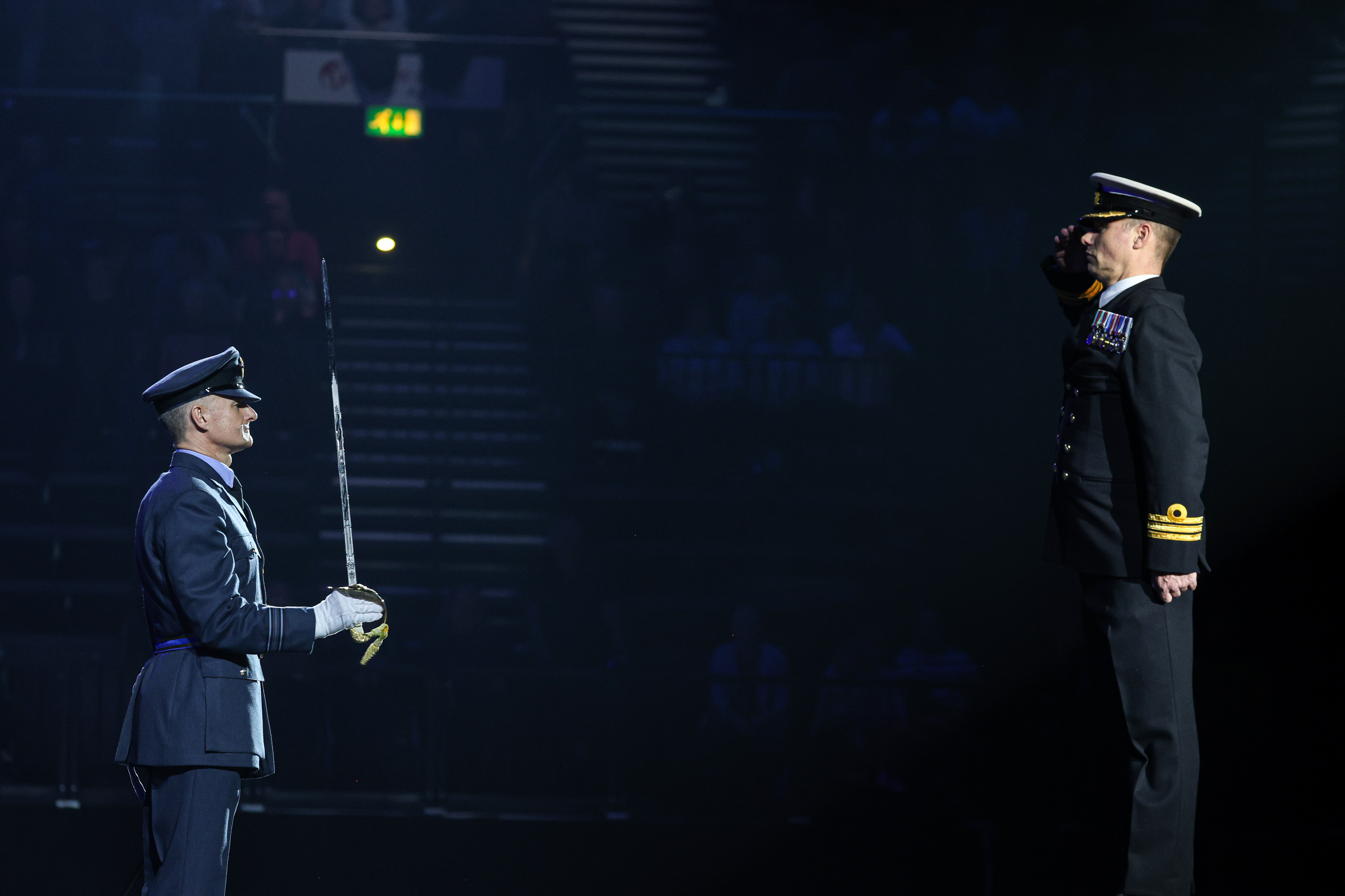 Sqn Ldr Kerrison presenting the parade to Cdr Pike, RN