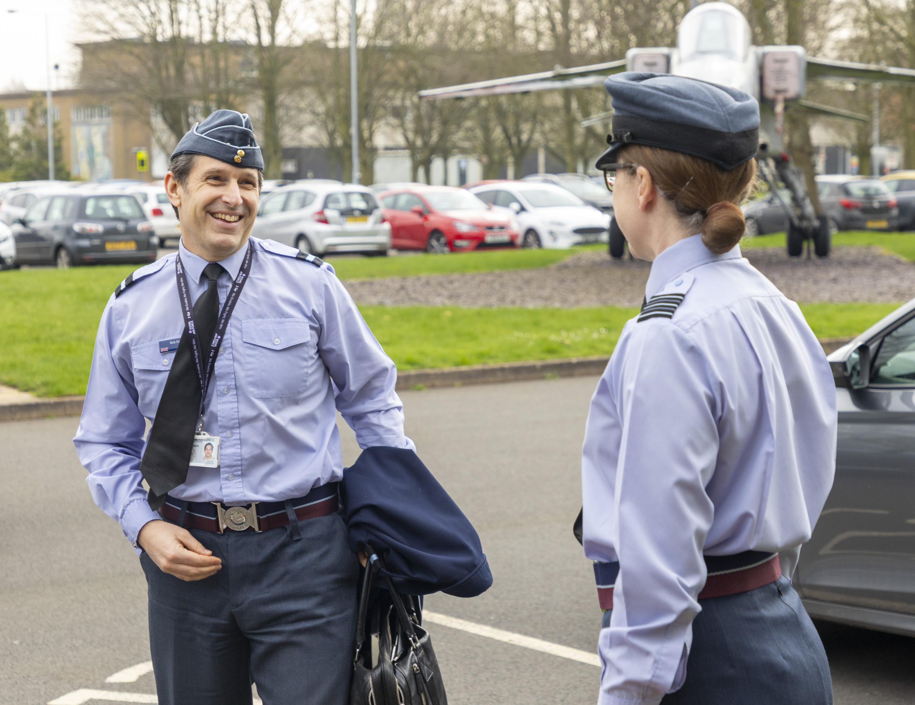 Dep AOC 2Gp arriving to RAF Cosford and being met by Stn Cdr Wg Cdr Penny Brady