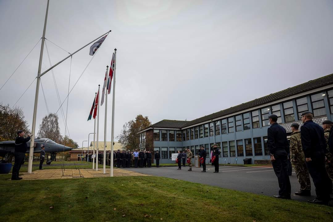 RAF Cosford general overview of the Remembrance parade outside of SHQ on Friday 10th November 2023