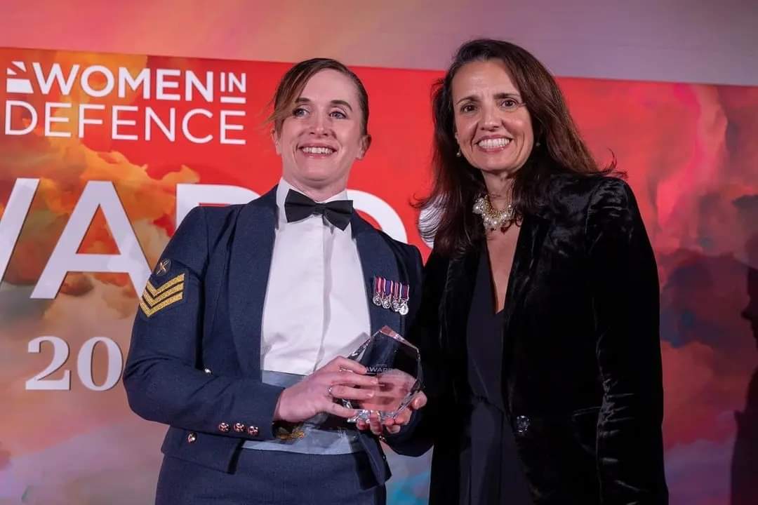 Chief Technician Emma Morgan receiving her award at the Women in Defence Awards