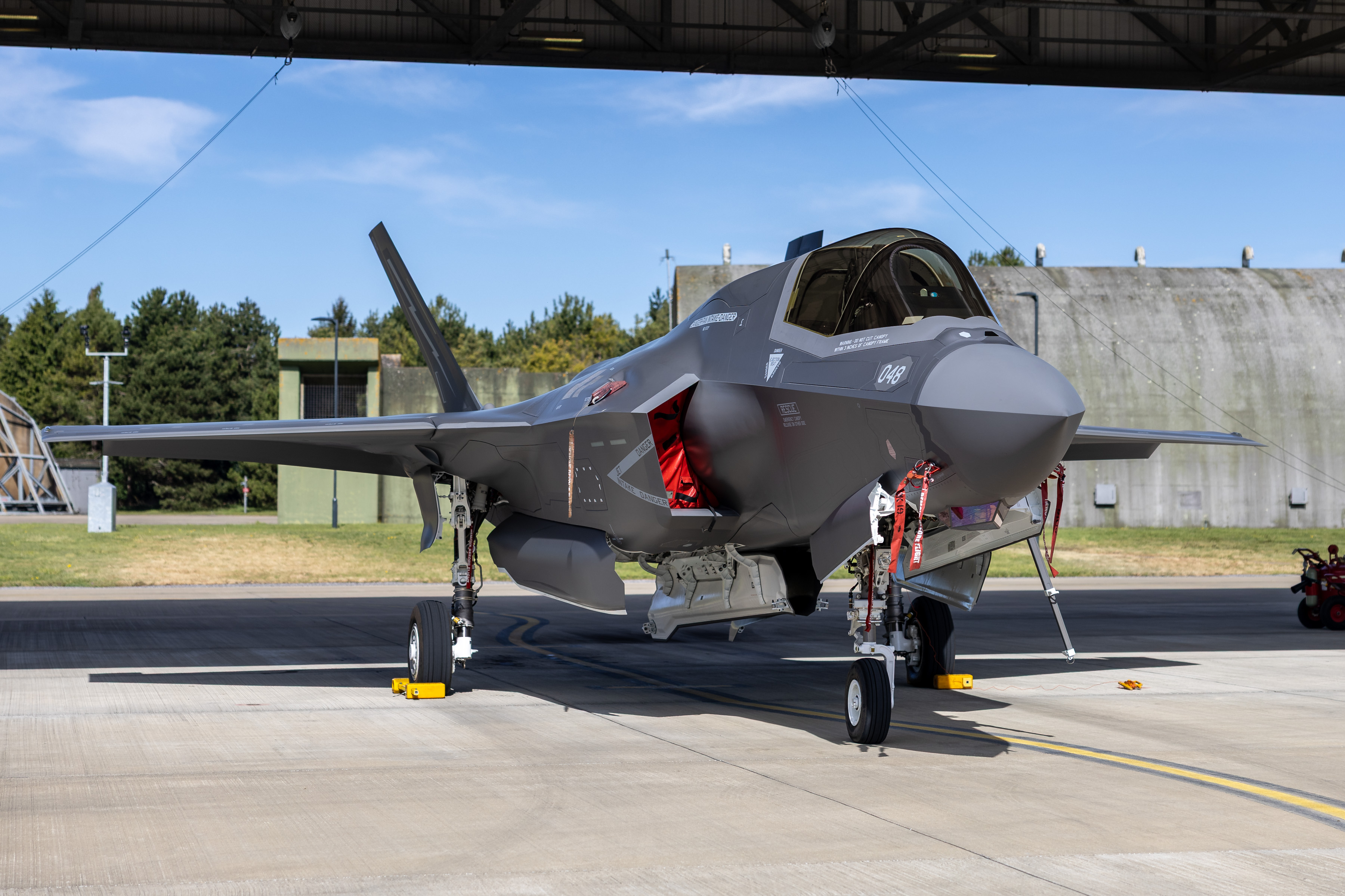F-35B aircraft parked under shelter