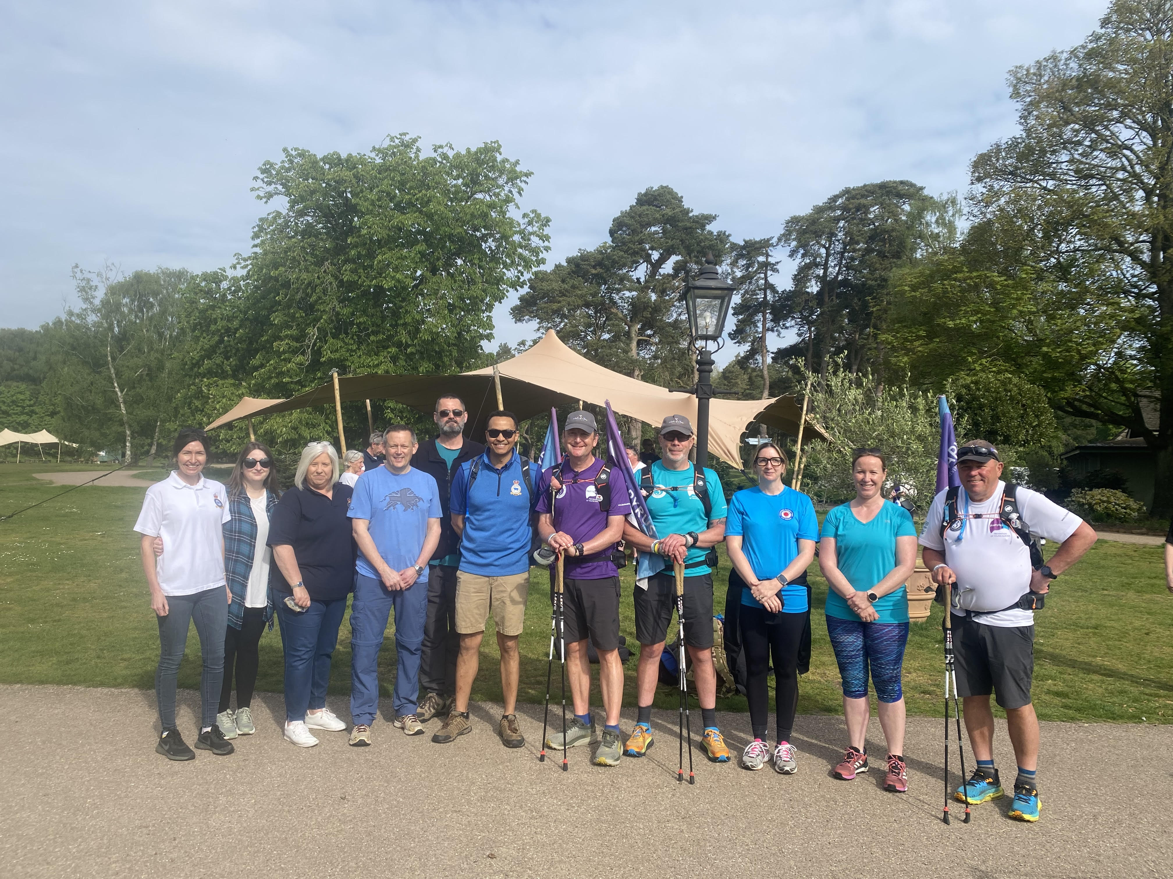Groups photo of RAF Marham Station Personnel with the 3 Dads Walking