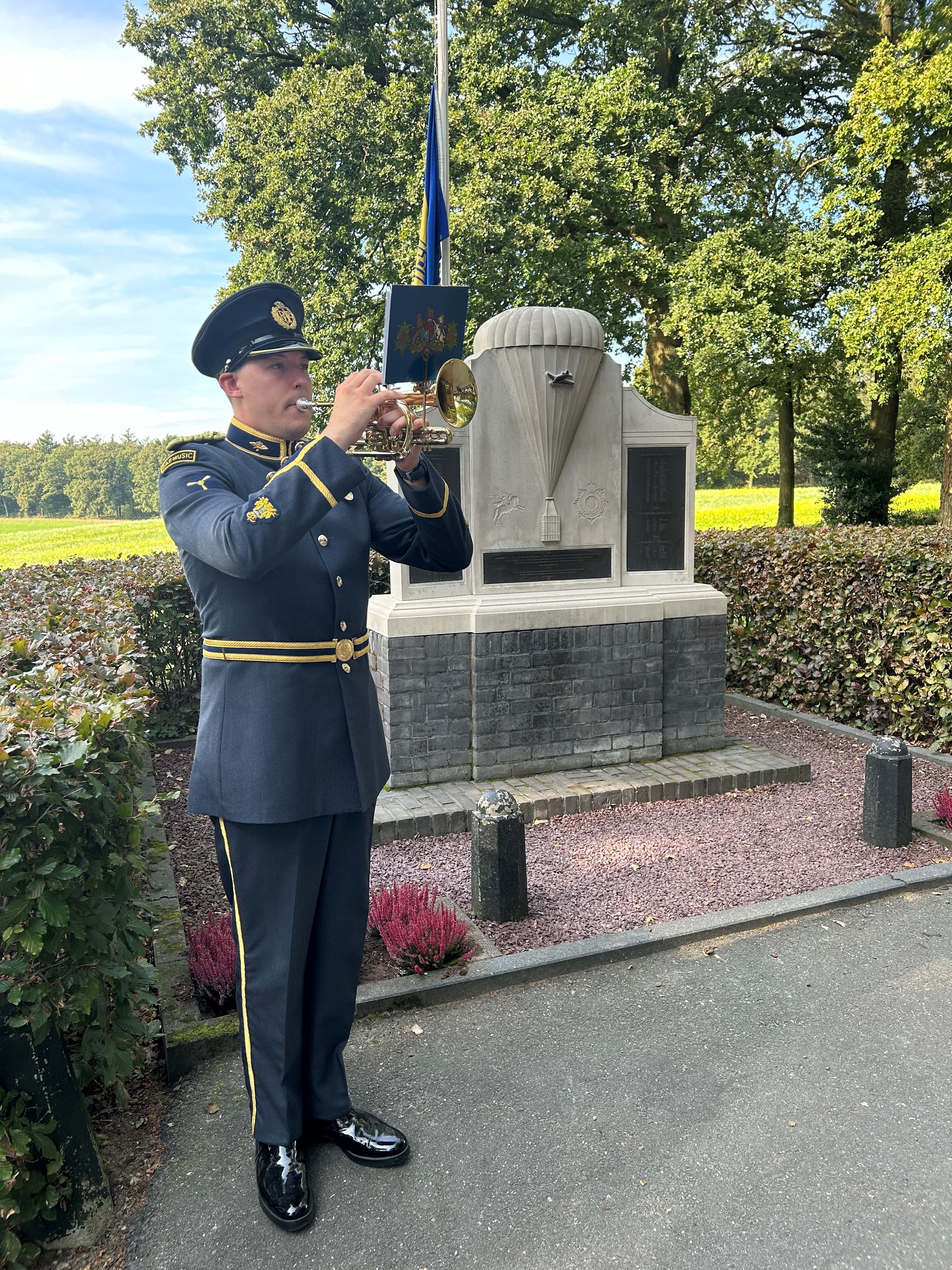 AS1 Kempster sounding the Last Post at the Air Dispatch Monument, Oosterbeek.