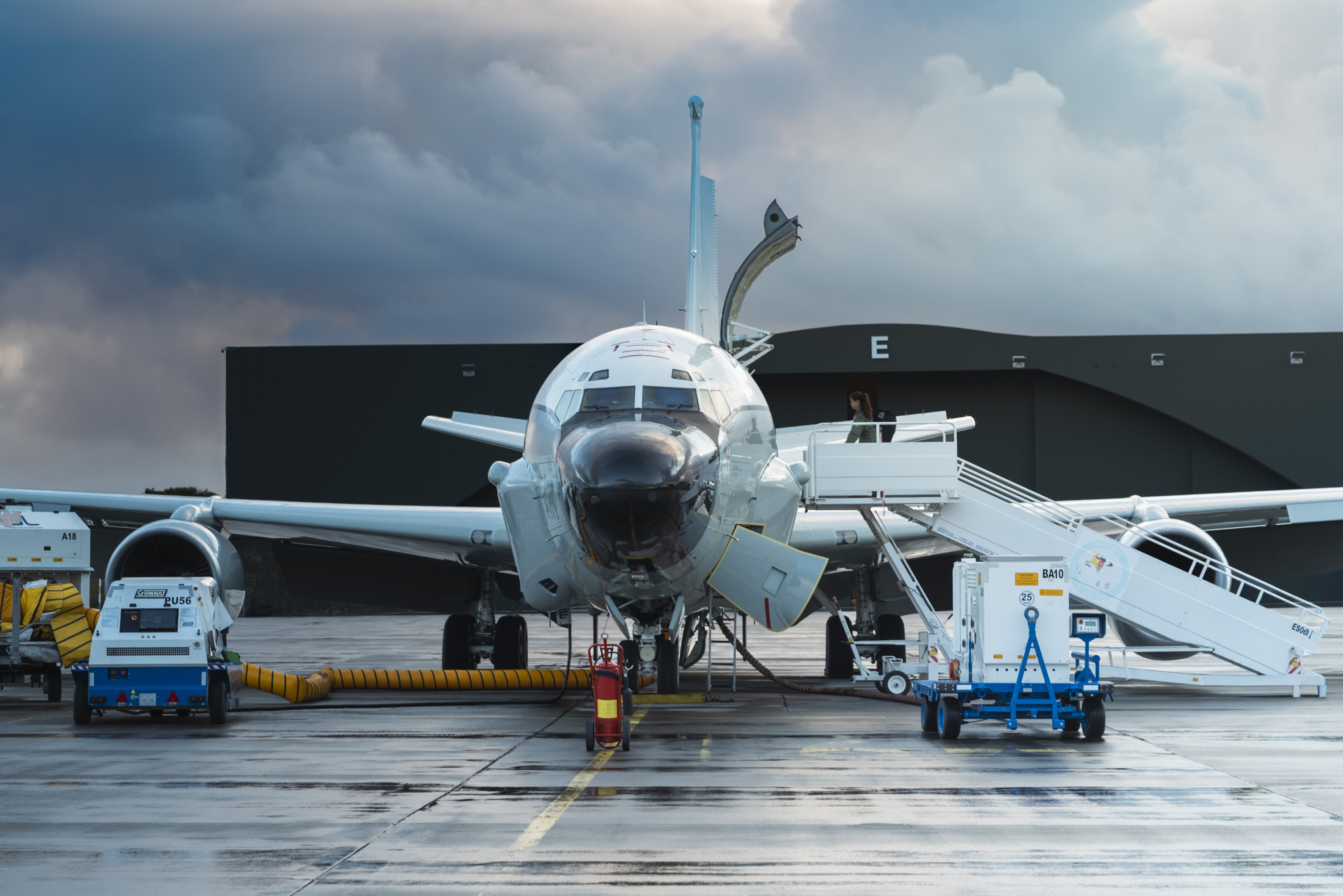 An RAF Rivet Joint aircraft on the runway in Orland.