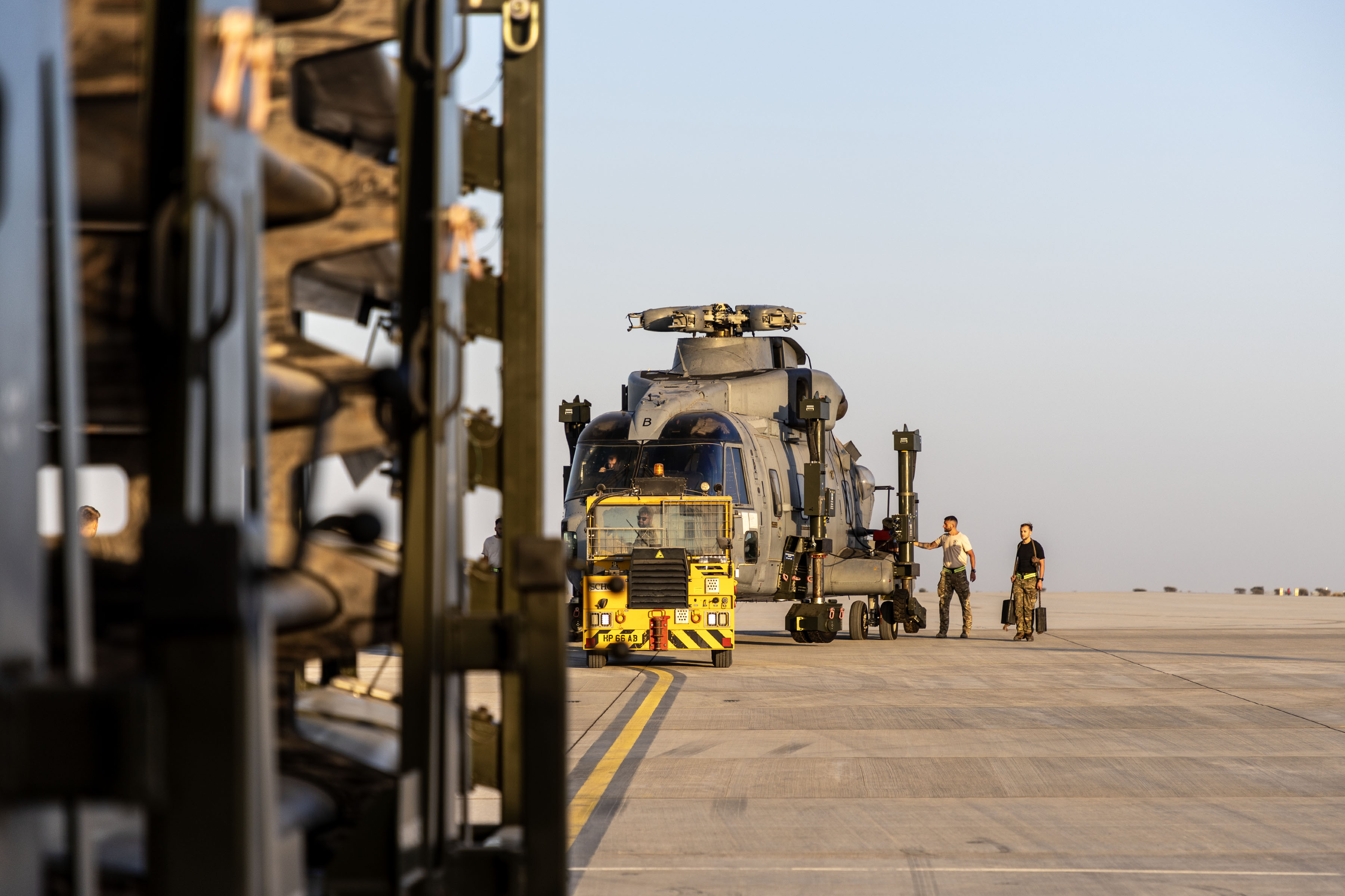 Merlin being pulled across the runway.
