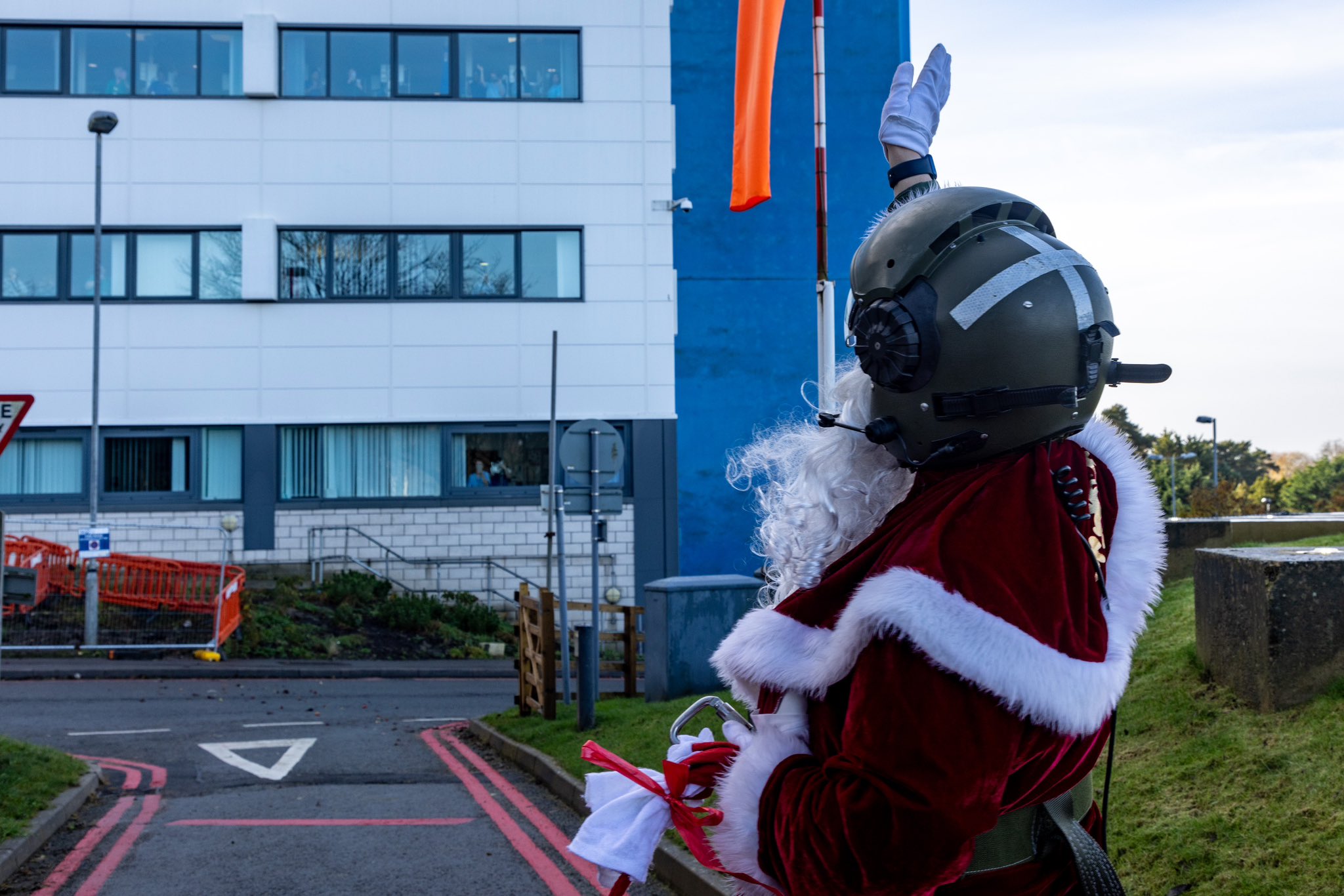 Santa waving at the hospital
