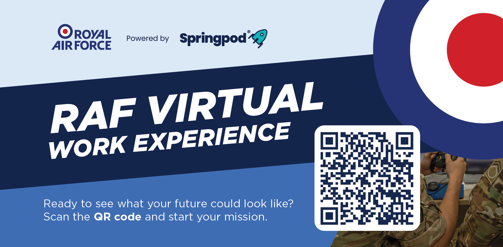 A banner for RAF virtual work experience, provided by Springpod.