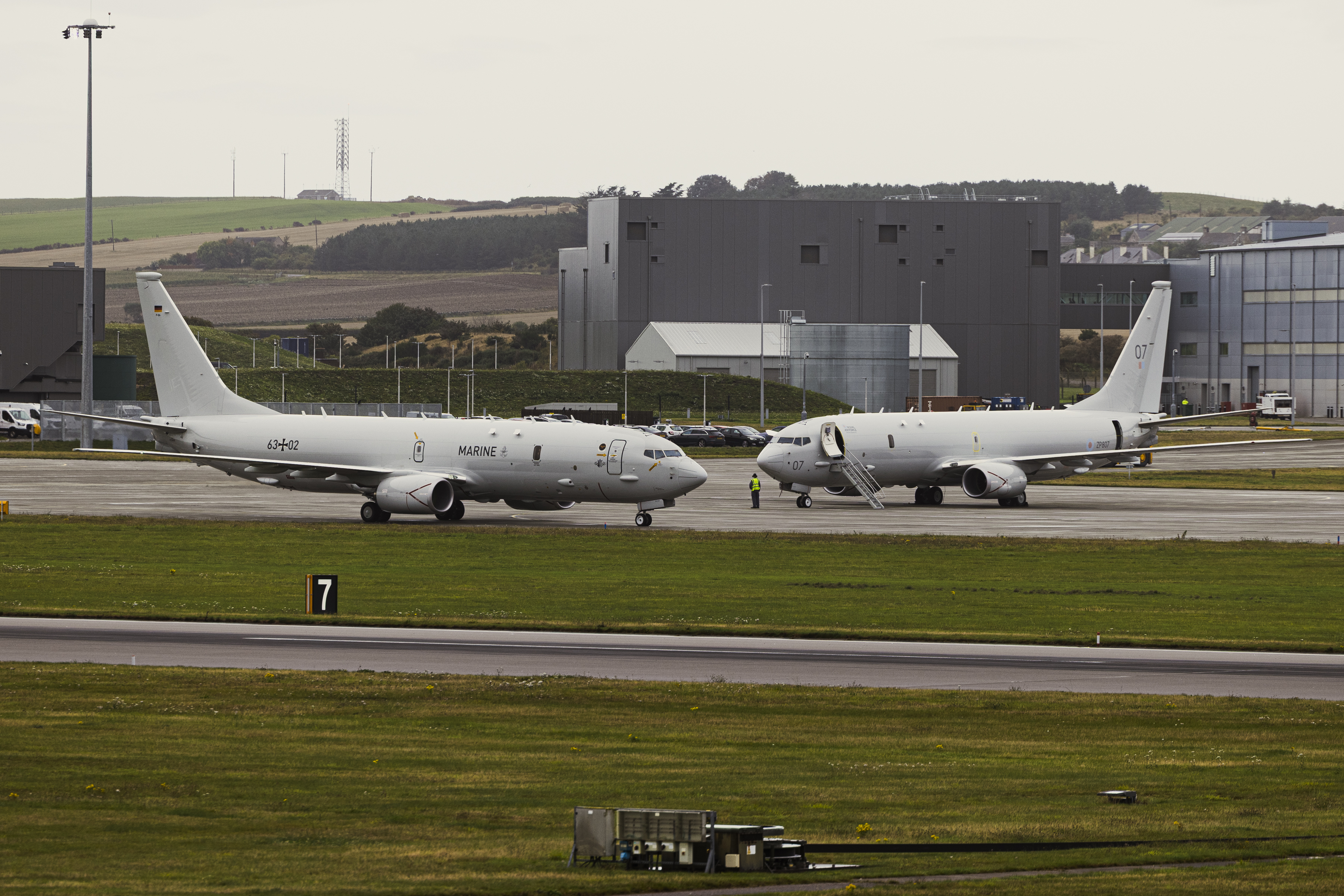 2 P-P-8A Poseidon aircraft sit on the operating pan at RAF Lossiemouth