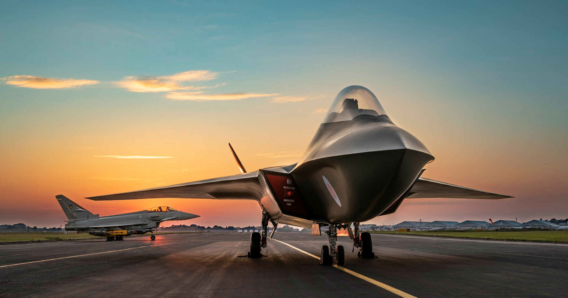 Tempest on the runway, with another aircraft in the background at sunset.