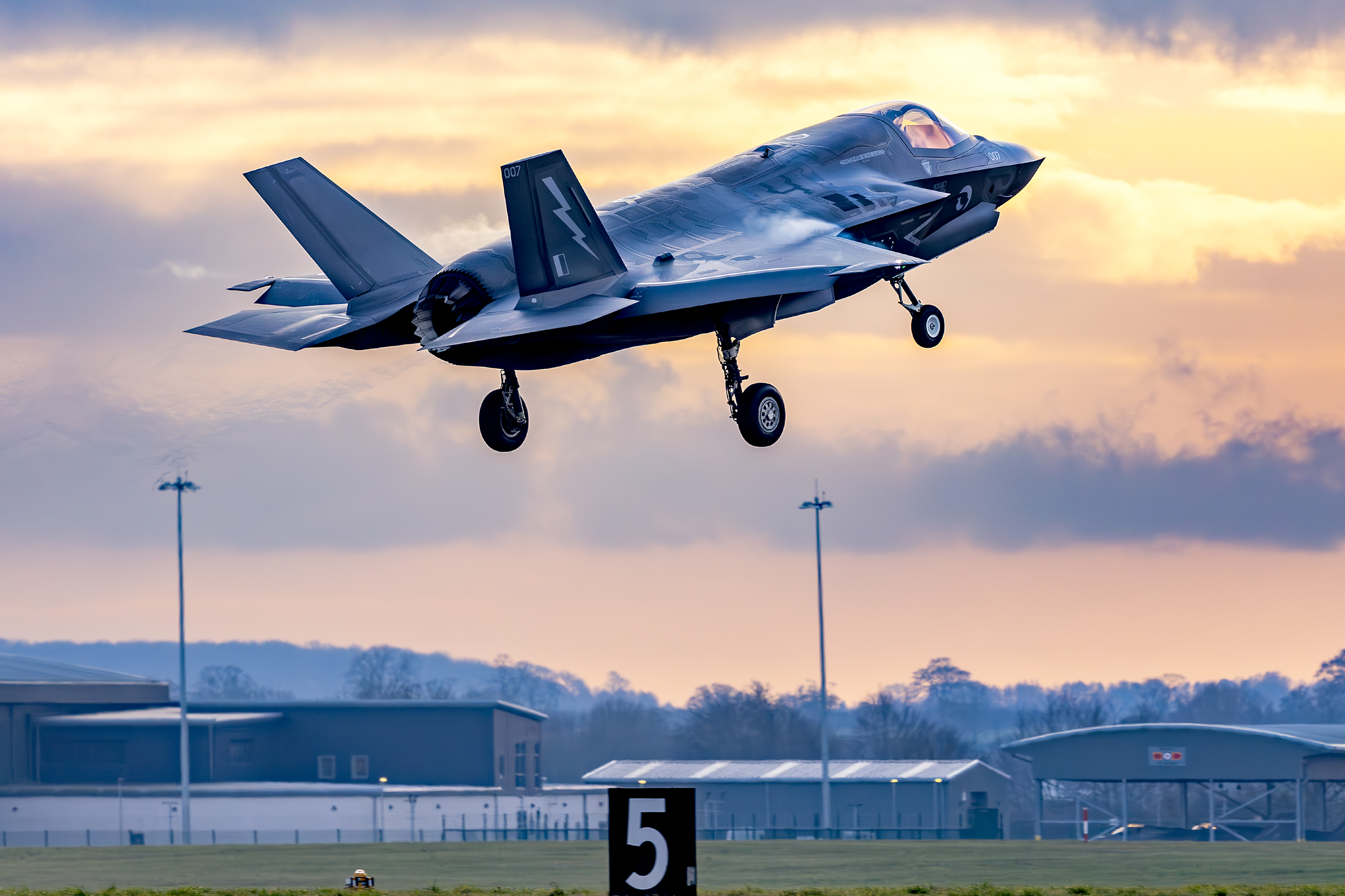 RAF Lightning aircraft taking off from the airfield.